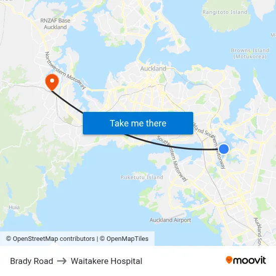 Brady Road to Waitakere Hospital map