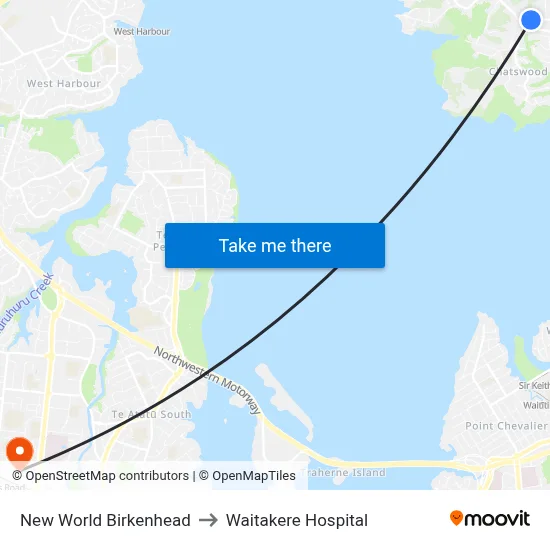 New World Birkenhead to Waitakere Hospital map
