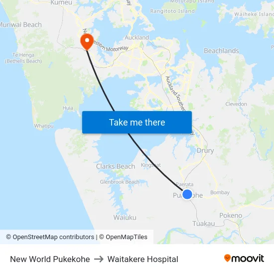 New World Pukekohe to Waitakere Hospital map