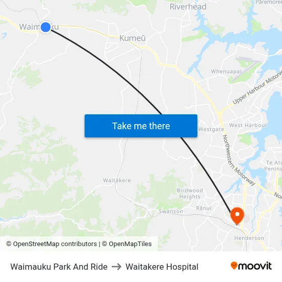 Waimauku Park And Ride to Waitakere Hospital map