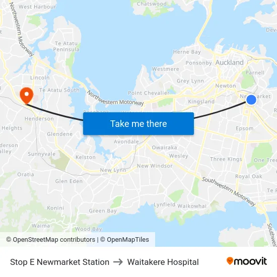 Stop E Newmarket Station to Waitakere Hospital map