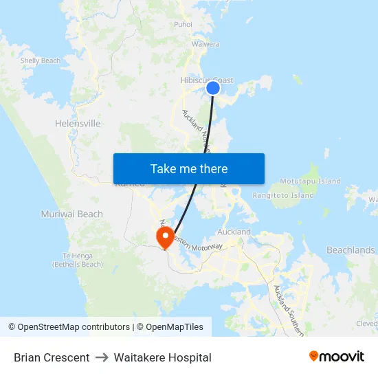 Brian Crescent to Waitakere Hospital map