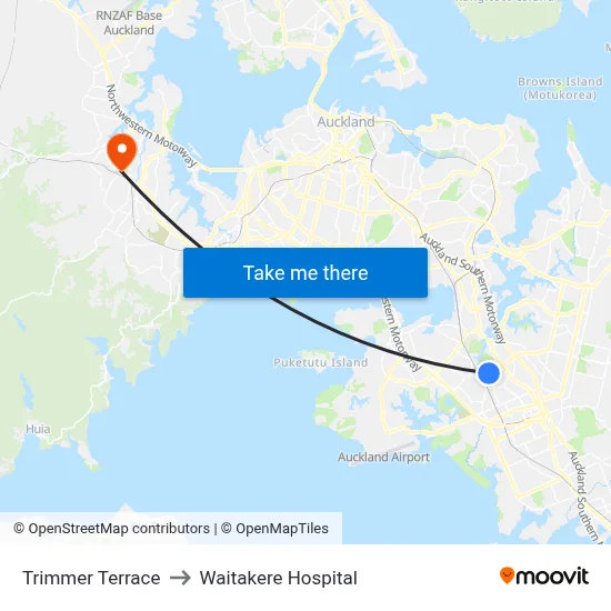 Trimmer Terrace to Waitakere Hospital map