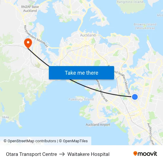 Otara Transport Centre to Waitakere Hospital map