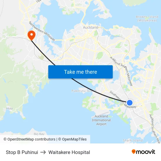 Stop B Puhinui to Waitakere Hospital map