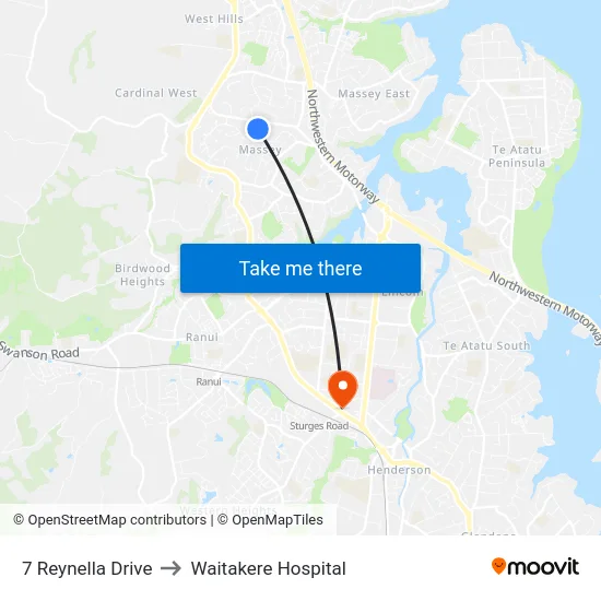 7 Reynella Drive to Waitakere Hospital map