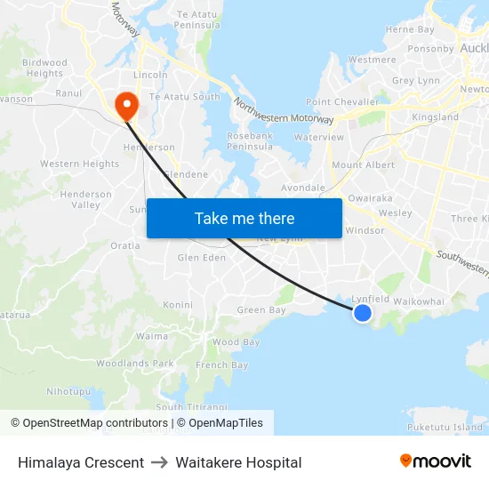 Himalaya Crescent to Waitakere Hospital map