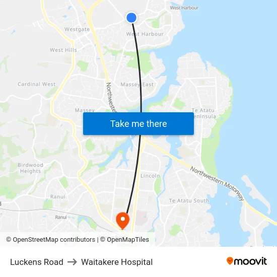 Luckens Road to Waitakere Hospital map