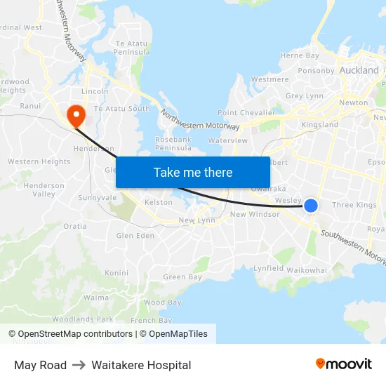 May Road to Waitakere Hospital map
