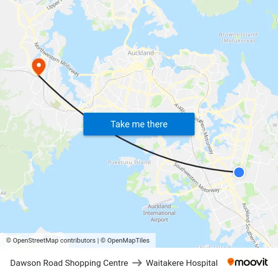 Dawson Road Shopping Centre to Waitakere Hospital map