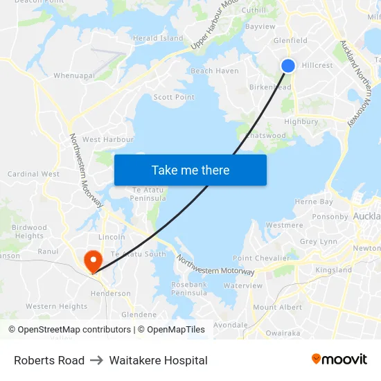Roberts Road to Waitakere Hospital map