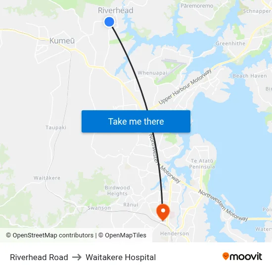 Riverhead Road to Waitakere Hospital map