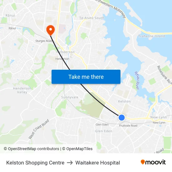 Kelston Shopping Centre to Waitakere Hospital map