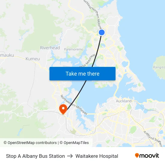 Stop A Albany Bus Station to Waitakere Hospital map