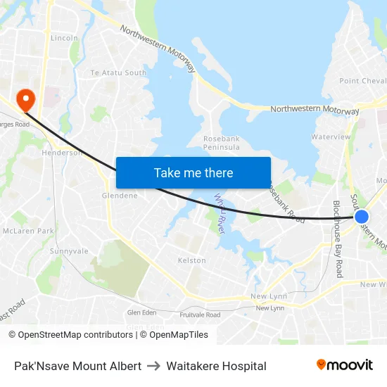 Pak'Nsave Mount Albert to Waitakere Hospital map