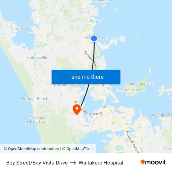 Bay Street/Bay Vista Drive to Waitakere Hospital map