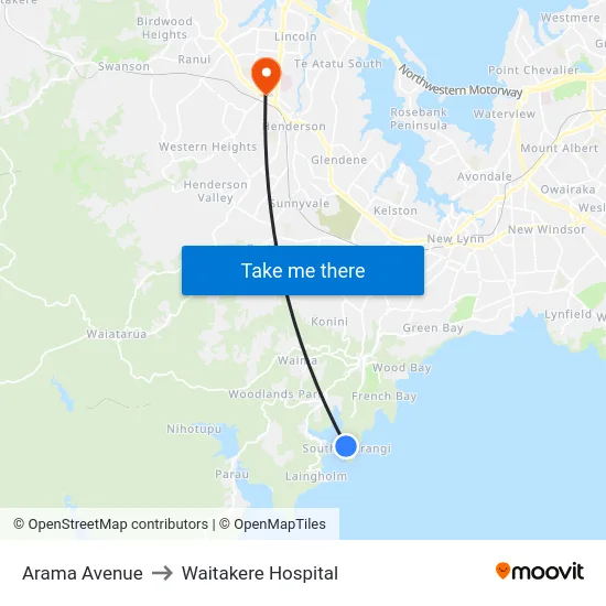 Arama Avenue to Waitakere Hospital map