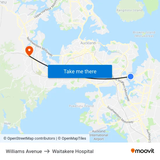 Williams Avenue to Waitakere Hospital map