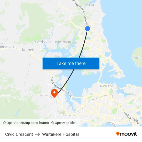Civic Crescent to Waitakere Hospital map
