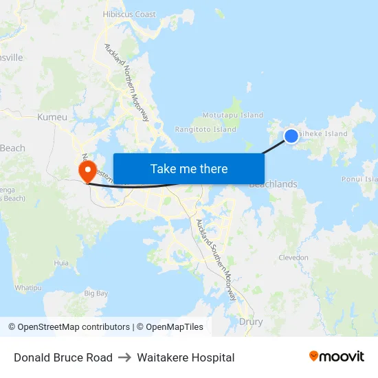 Donald Bruce Road to Waitakere Hospital map