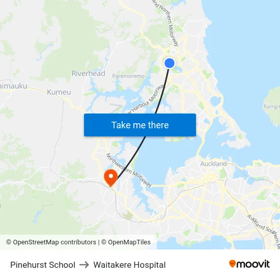 Pinehurst School to Waitakere Hospital map