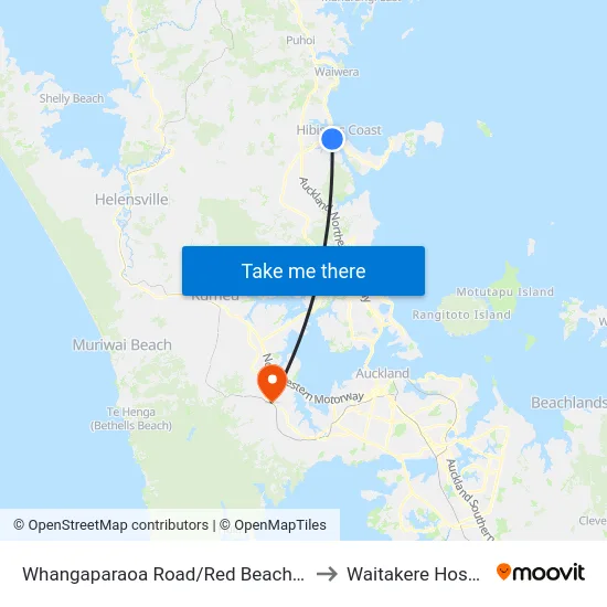 Whangaparaoa Road/Red Beach Road to Waitakere Hospital map