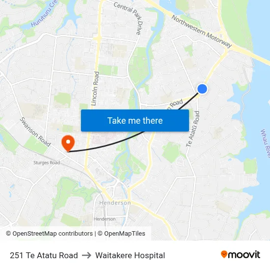 251 Te Atatu Road to Waitakere Hospital map