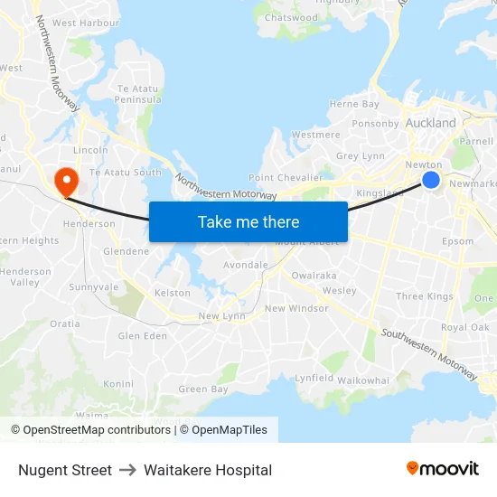 Nugent Street to Waitakere Hospital map