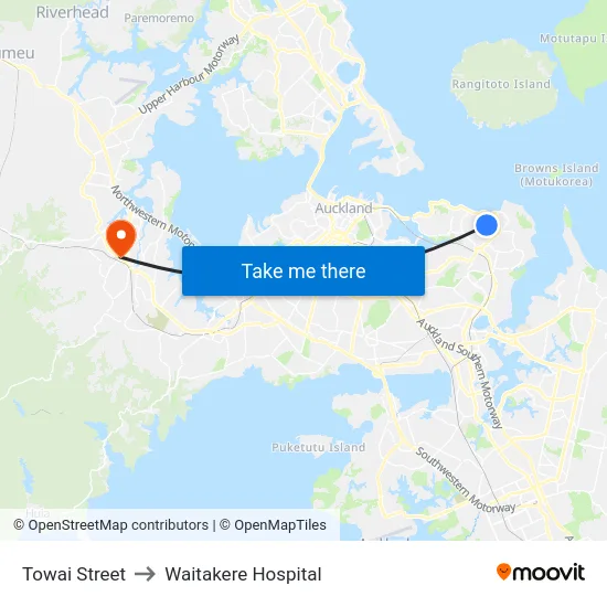 Towai Street to Waitakere Hospital map