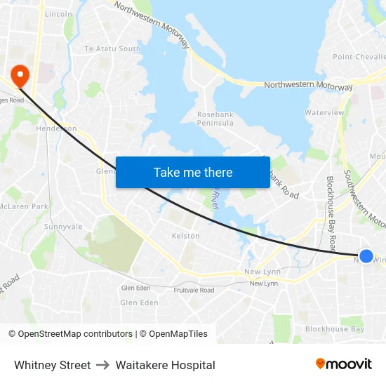 Whitney Street to Waitakere Hospital map