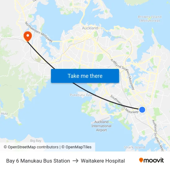 Bay 6 Manukau Bus Station to Waitakere Hospital map