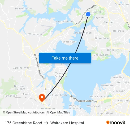175 Greenhithe Road to Waitakere Hospital map