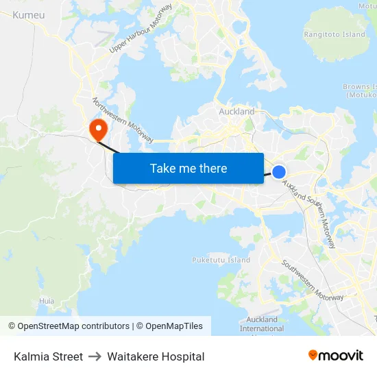 Kalmia Street to Waitakere Hospital map