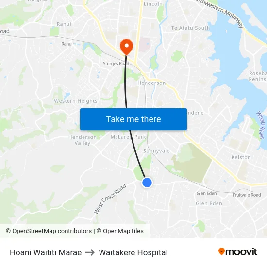 Hoani Waititi Marae to Waitakere Hospital map