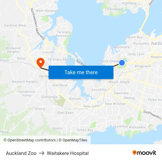 Auckland Zoo to Waitakere Hospital map