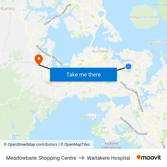 Meadowbank Shopping Centre to Waitakere Hospital map