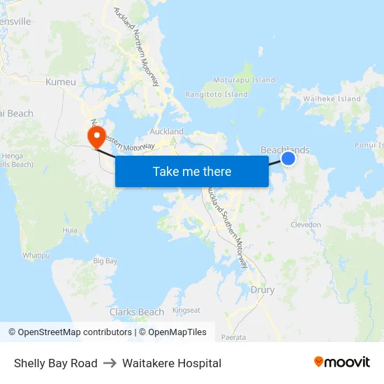 Shelly Bay Road to Waitakere Hospital map