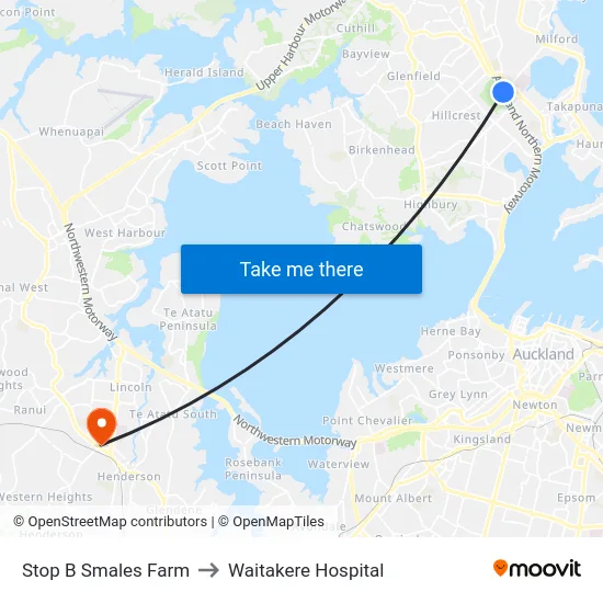 Stop B Smales Farm to Waitakere Hospital map