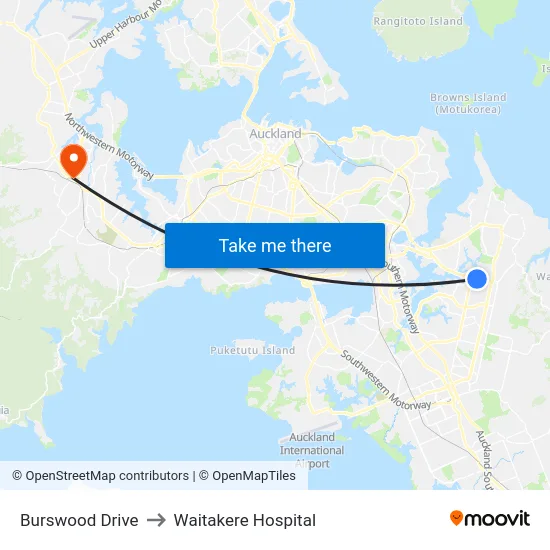 Burswood Drive to Waitakere Hospital map