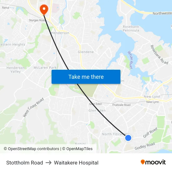 Stottholm Road to Waitakere Hospital map