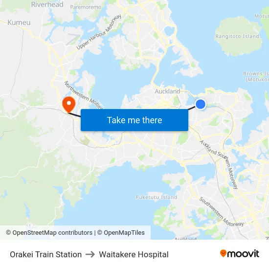 Orakei Train Station to Waitakere Hospital map