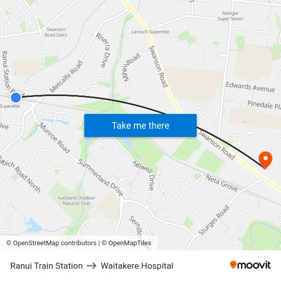 Ranui Train Station to Waitakere Hospital map