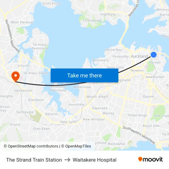 The Strand Train Station to Waitakere Hospital map