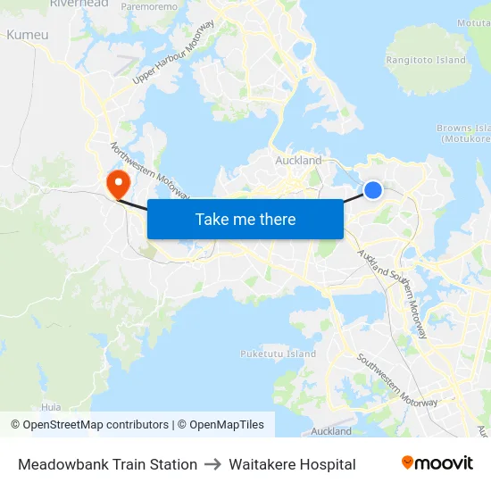 Meadowbank Train Station to Waitakere Hospital map