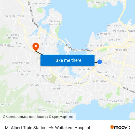 Mt Albert Train Station to Waitakere Hospital map
