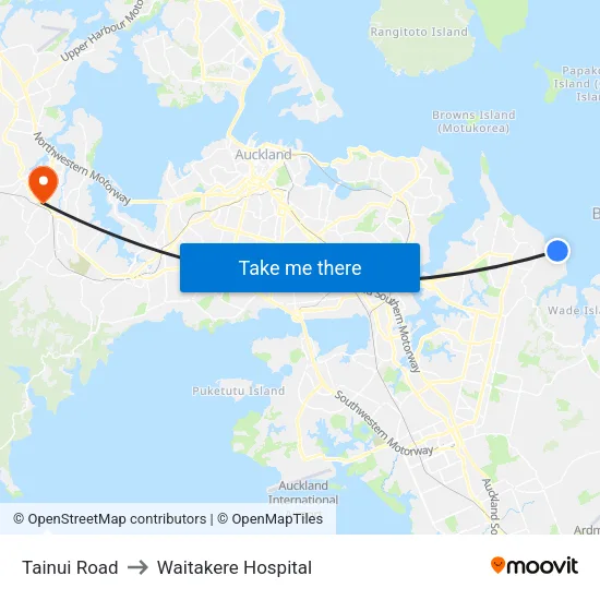 Tainui Road to Waitakere Hospital map