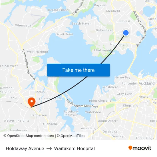 Holdaway Avenue to Waitakere Hospital map