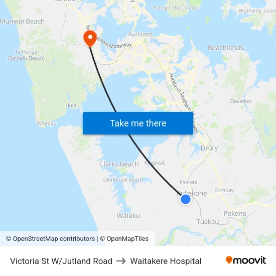 Victoria St W/Jutland Road to Waitakere Hospital map