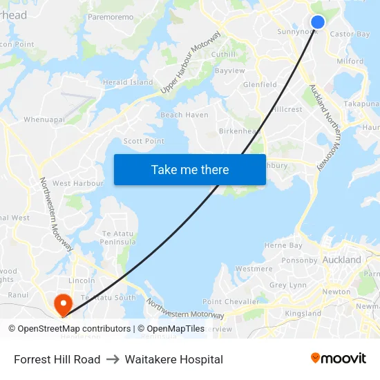 Forrest Hill Road to Waitakere Hospital map