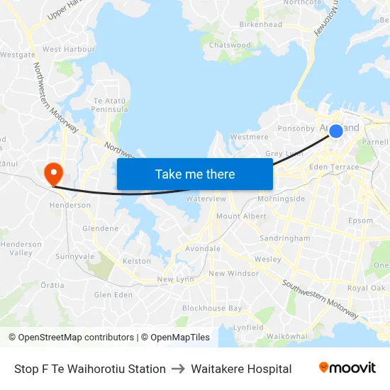 Stop F Te Waihorotiu Station to Waitakere Hospital map